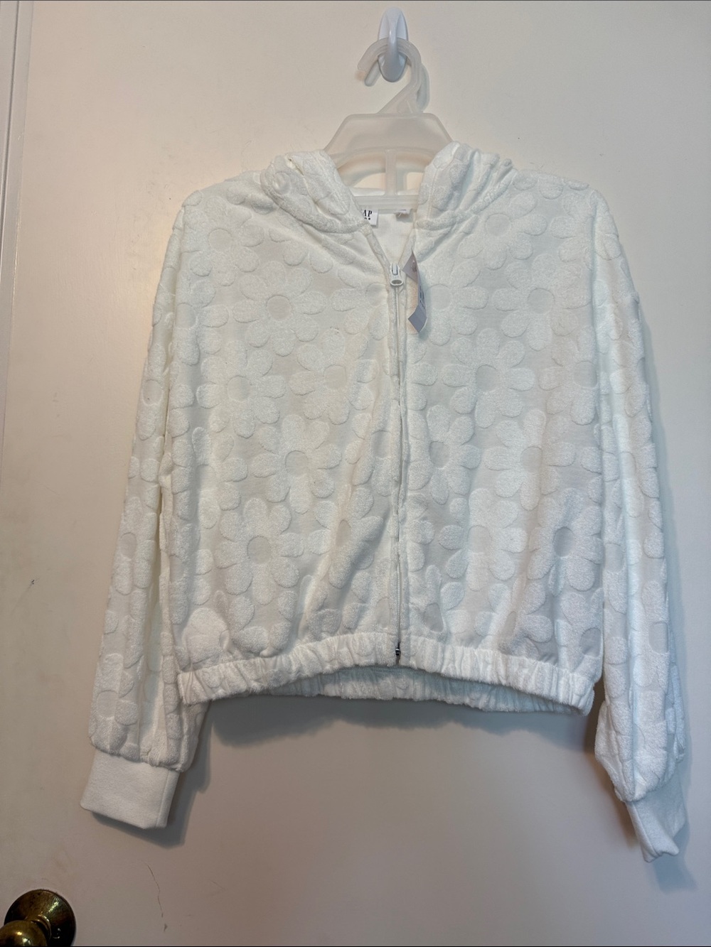 GAP White Floral Texture Zip Hoodie for Kids